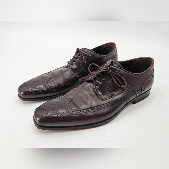Hugo BOSS Men's BROWN Leather WINGTIP Oxford Shoes Sz 11 *READ* - Picture 1 of 11